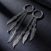 Feather Dangle Earrings for Men Punk Stainless Steel Long Chain