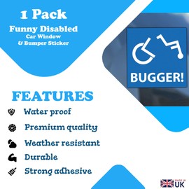 "Bugger!" Wheelchair Mishap Car Window & Bumper Sticker (100mm x 100mm) - Funny Disabled Blue Badge Holder Car Sticker