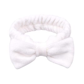 scicent Spa Headband for Women–Bowknot Hair Bands Makeup Head band Women Coral Fleece Elastic Headband Washing Face Hair Wrap For Facial Cosmetic Shower Yoga Sports - White