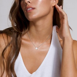 Brilove 925 Sterling Silver Initial D Necklace Double Side Round Dainty Tiny Dot Letter Alphabet Pendant Choker for Women