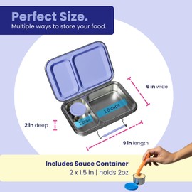 Steelies Stainless Steel Lunch Box Kids and Adults, 670ml/22.7oz, Leak Proof Bento Box, 304 Stainless Steel, Fits Sandwiches, Dishwasher Safe (Lavender)