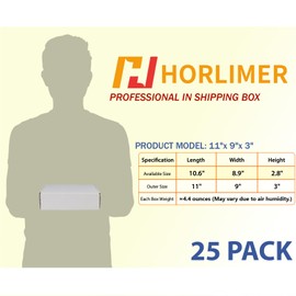 HORLIMER 11x9x3 inches Shipping Boxes Set of 25, White Corrugated Cardboard Box Literature Mailer