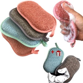 Washable Sponge Antibacterial Hygienic Reusable Double Sided Microfiber Cleaning Brush for Kitchen Bathroom