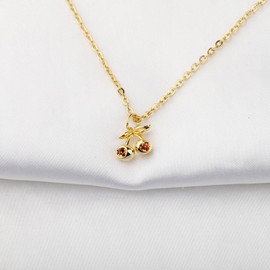 BNQL Cherries Necklace - Cherries Gifts, Cherry Lover Gifts, Cherry Pendant Necklace, Rhinestone