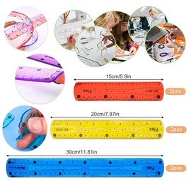 Plastic Ruler, Flexible Ruler Set, Colourful Ruler Soft, 6 Pieces Colourful Ruler Soft for Children Girls, Colourful Ruler 15 cm, 20 cm, 30 cm, Transparent Ruler Shatterproof Bendable for School