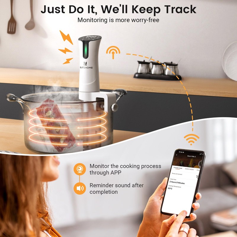 BLITZHOME Sous Vide Machine, WiFi APP Included, 1100W Sous Vide