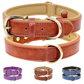 VAMOVISON Leather Dog Collar Soft Padded Stylish Comfortable Breathable Adjustable Waterproof Pet Collar with Durable Metal Buckle for Small Medium Dogs (XL(42-53cm), Brown)