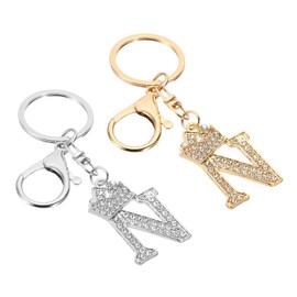 [PATIKIL] Initial Letter Keychain 2pcs Letter N Crown Desert Charm Crystal Diamond Decorated Alphabet Pendant for Bag Backpack DIY Craft Gold/Silver