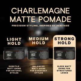 Charlemagne Matte Hair Pomade - 3.3 Fl Oz, Noble Leather Scent - Strong Hold Pomade for Men - Water-Based Hair Styling Cream