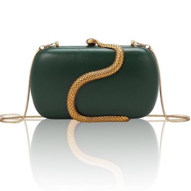Clutch Purse for Women Evening Handbags Ladies Vintage Womens Crossbody Shoulder Bags PU Clutches with Detachable Chains (Deep green)