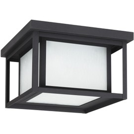Sea Gull Lighting 79039EN3-12 Hunnington Two Light Outdoor Ceiling Flush Mount Hanging Modern Light Fixture, Black Finish
