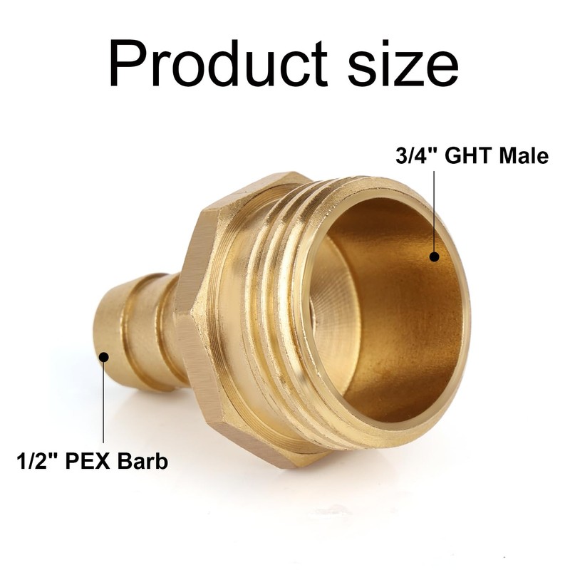 BOXOB 2pcs Solid Brass 1/2" PEX Barb to 3/4" GHT