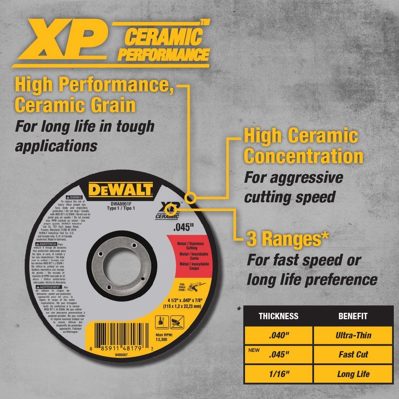 DEWALT DWA8951F T1 XP CER Fast Cut-Off Wheel, 4-1/2" x