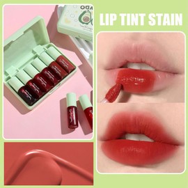 TITIMORE 6 Colours Lip Tint Stain Set Liquid Lipstick Hydrating Cheeks and Eyes Tint Moisturiser Lip Gloss Long Lasting Colour Makeup Waterproof Non-Stick Cup (Avocado)