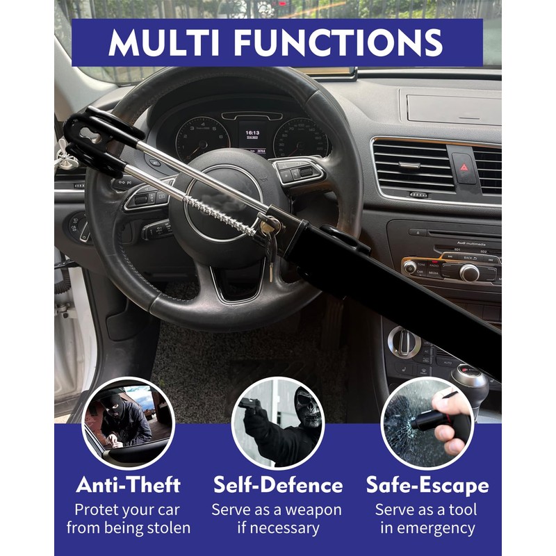 Dodomes Steering Wheel Lock Anti-Theft Heavy Duty Secure Car Device,