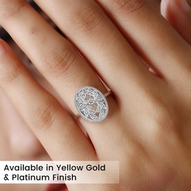 TJC White Diamond Floral Ring Sterling Silver Rings for Women | Engagement Rings Women with Platinum Plated Ring | Promise Rings for Couples | April Birthstone, Size K