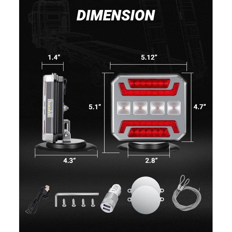 328FT Long Range Magnetic Tow Light Kit with 4/7 Pin