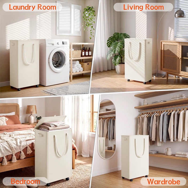 Slim Laundry Hamper with Wheels,20 Gal (75L) Rolling Laundry Basket