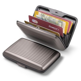 ÖGON -DESIGNS- Aluminium Card Case with Metal Closure, RFID Protection Against Fraud and Demagnetization, Compact Wallet, Model Smart Case Stockholm, Aluminium titanium, Standard size, Modern