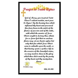 Saint Agnes Patron Saint of Girl Scouts Blessed Laminated Italian Holy card with Gold Accents