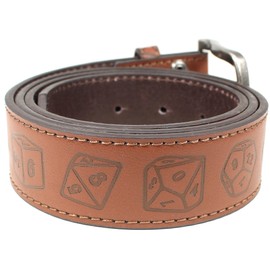 Roll Playing Dice Leather Belt Strap and Metal Buckle 1.5" Wide with Snaps - D10 DND RPG MTG Table Board Games (Brown-XL)