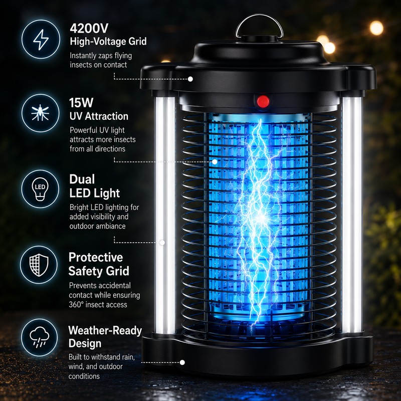 Outdoor Bug Zapper for Yard & Patio Use – 15W