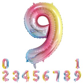 Unisun Number Balloons, 40inch Large Rainbow Number 9 Foil Mylar Helium Balloons for Birthday Party Celebration Decoration