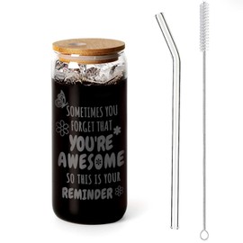 MUGKISS 20oz Iced Coffee Mugs | Glass Cups with Lids and Straws | Can Shaped Drinking Glass (You Are Awesome)
