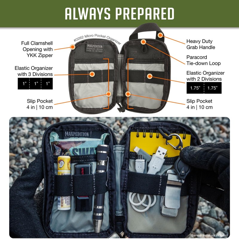 Maxpedition Hard-Use Gear 9006209-SSI Maxpedition Micro Pocket Organizer Black -