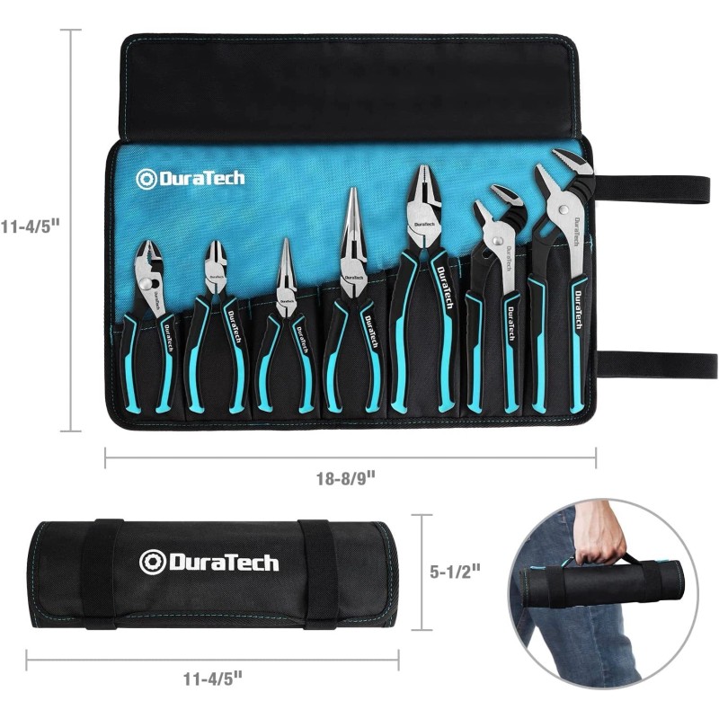 DURATECH 7 PCS Pliers Set with Rolling Pouch Cr-Ni Construction