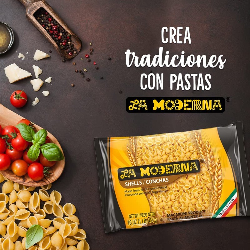 La Moderna Shells Pasta, Noodles, Durum Wheat, Protein, Fiber, Vitamins,