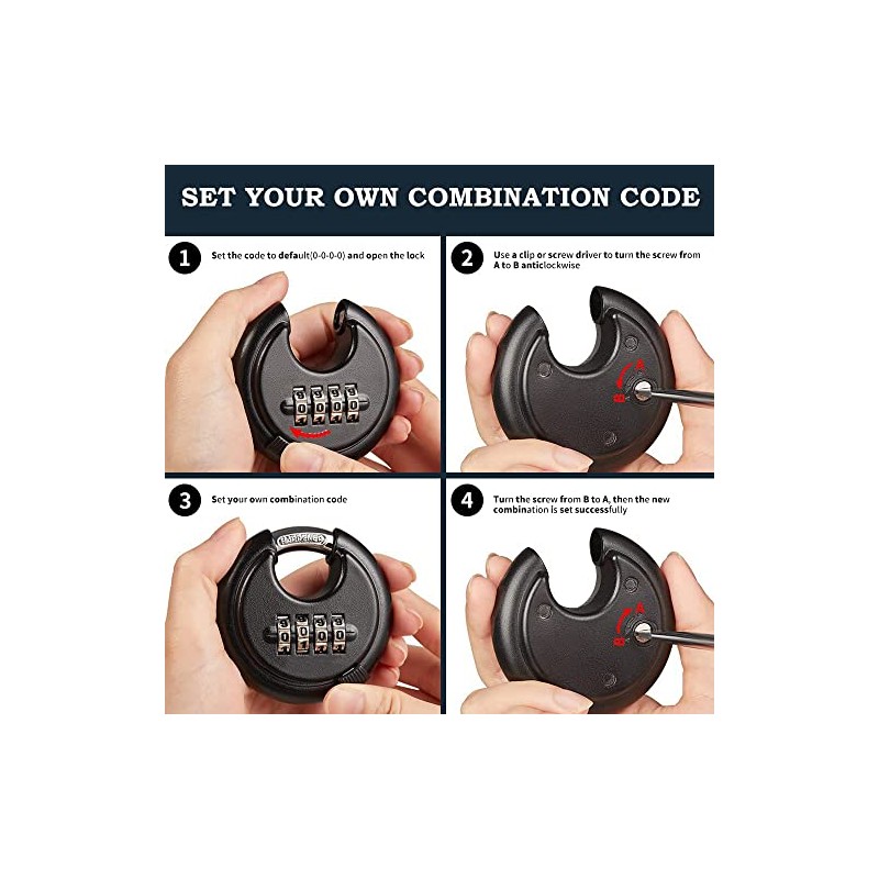 Guliffen Combination Lock, Discus Padlock with 4 Digital Combination,Disc Lock
