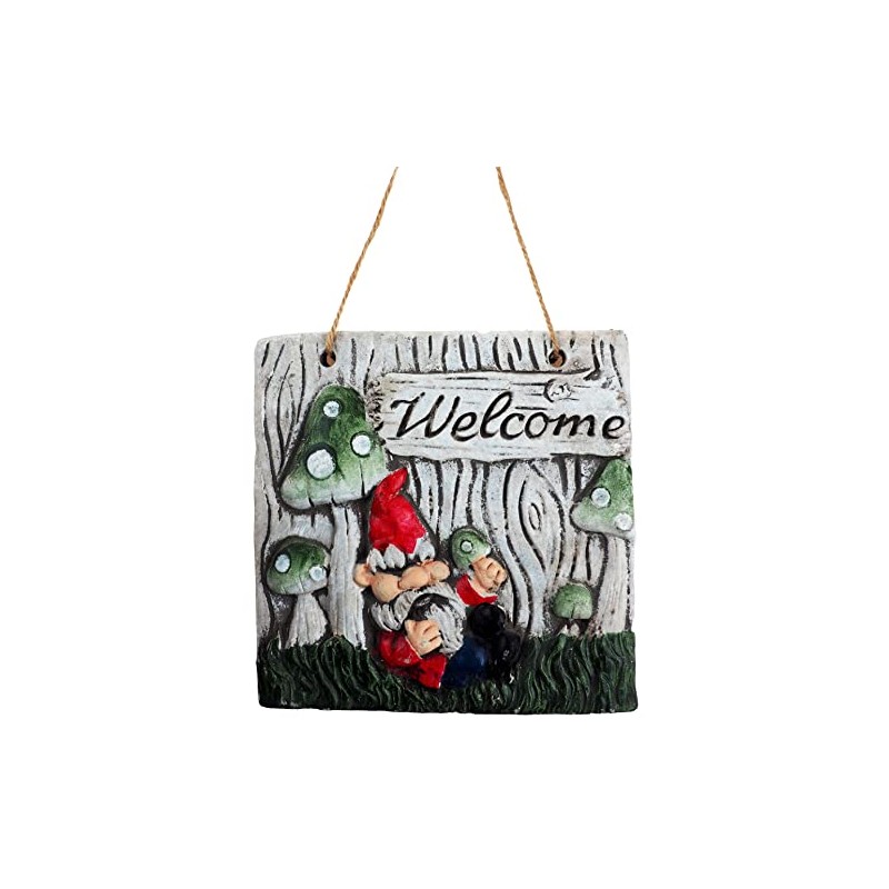 BWG Gnome Hanging Garden Square Welcome Plaque - Red