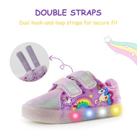 YESKIS Toddler Girls Light Up Shoes LED Flashing Cartoon Barefoot Walking Canvas Sneakers for Little Kid Purple 12