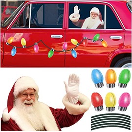 3D Santa Claus Car Rear Window Stickers and Holiday Lights Magnet Set Reflective Christmas Car Decorations Christmas Car Window Decals Christmas Magnets Funny Xmas Car Stickers for Car (Greeting)