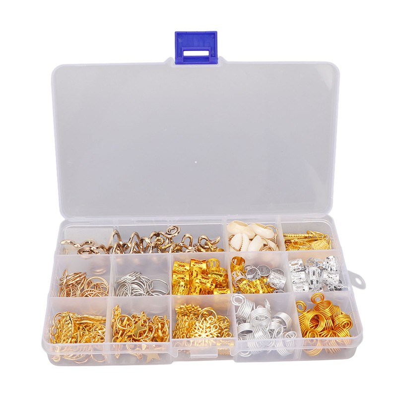 206pcs Dreadlocks Hair Jewelry Rings DIY Alloy Metal Golden Silver