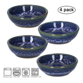 MAKOLO Ceramic Soy Sauce Dish Small Dipping Bowls for Kitchen Prep, 3 in, Set of 4 (Blue)