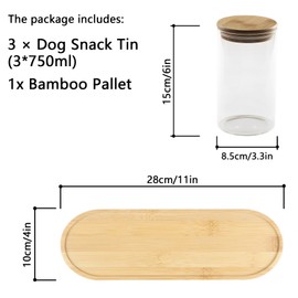 Lolytama Dog Treat Jar-Dog Treat Container-with 3 Glass Jars and1bambootray,Fashionable Treat Containers with Lids for Pets-Cat Treat Container Glass & Bamboo Combo Set,for Cat Dog Treat Organizer