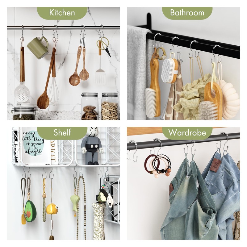 AmazerBath Shower Curtain Hooks, Shower Curtain Rings, Metal Chrome Shower