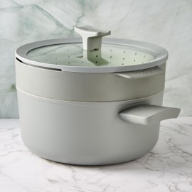 BergHOFF Balance 3Pc Non-stick Ceramic Steamer Set, Glass Lid, Recycled Aluminum, CeraGreen Non-toxic Coating, Stay-cool Handle, Induction Pan, For Stew Soup Steam, Moonmist