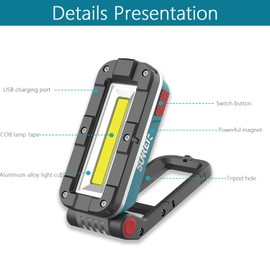 SUNREI LED Rechargeable Magnetic Work Lights, 1000 Lumens, Magnetic Base & Hanging, 7Mode, Flashlight for Job Site & Emergency