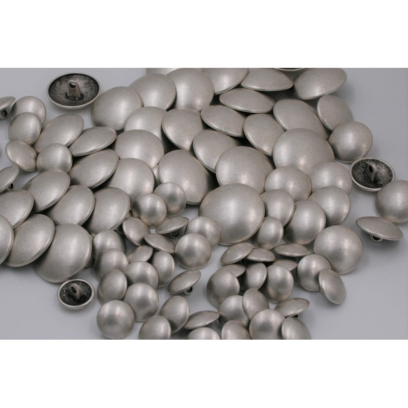 Silver matt slightly curved metal buttons with eyelet (10 pieces)