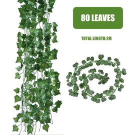 Artificial Ivy Garland, 5 PCS Fake Vines, Realistic Fake Vines, Green Faux Leaves Plastic Hanging Plants Greenery Decor, for Room Decor, Fake Ivy UV Resistant Green Leaves