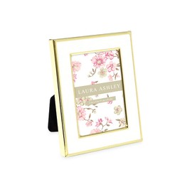 Laura Ashley 2x3 White Enamel Picture Frame, Gold Metal Edge with Easel, for Countertop, Counterspace, Tabletop Display, Bookshelf, Desk, Wall Décor, Photo Gallery (2x3, White W/Gold)