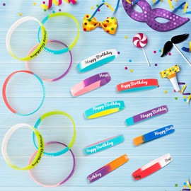 hexiaoxiao 36pcs Happy Birthday Rubber Bracelets Colorful Silicone Stretch Wristbands for Birthday Party Supplies Favors rubber bracelets for kids&teens Classroom Prizes Teacher Supplies