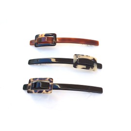 Wardani, tortoiseshell Skinny long clip barrette with rectangle shape Buckle handmade in France (554) (Leopard)