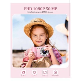 qumcon Upgrade Digital Camera, Autofocus 50MP FHD 1080P Camera for Kids with 16x Zoom