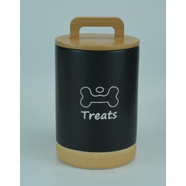 QINSDESIGNS Large Dog Treat Container Airtight with Lid, 8.7x5 IN Black Rustic Ceramic Dog Treat Storage Jar - Large Capacity Pet Food Container - Doggie Cookie Jar - Big Treats Canister