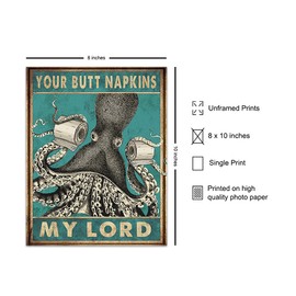 Octopus Nautical Bathroom Decor - Butt Napkins - Beach Bathroom Decor - Bath Wall Decor - Funny Bathroom Decor - Guest Bathroom Decorations - Toilet Paper Wall Art - Restroom Sign - Powder Room Decor