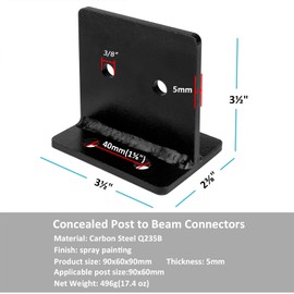 4 Pcs 4x4 Concealed Post Base, Heavy Duty Knife Plate Bracket, 6 Gauge Post Anchor Holders